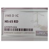 1945-D Wheat Penny - NGC MS65 RD