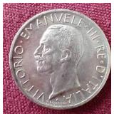 1927 Italy Silver 5 Lire Coin