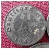 (3) WW2 German Third Reich Coins - 1/5/10 Pfennig