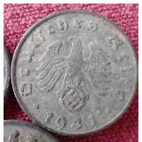 (3) WW2 German Third Reich Coins - 1/5/10 Pfennig