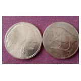 (2) 1 oz Copper Buffalo Rounds