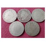 (5) Liberty "V" Nickels