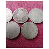 (5) Liberty "V" Nickels