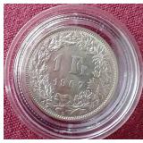 1967 Switzerland Silver 1 Franc Coin