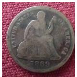1869-S Liberty Seated Dime - Rare Date!