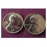 (2) Uncirculated Red 1954-S Wheat Pennies