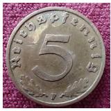 1937 German Third Reich 5 Pfennig Coin