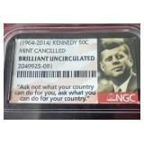 Super Neat Mint Cancelled Kennedy Half Dollar - NGC Brilliant Uncirculated