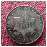 1853 3 Cent Silver Coin - Nice!