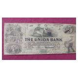 1857 Union Bank of Sullivan County, Monticello, New York $5 Note - Wow!