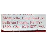 1857 Union Bank of Sullivan County, Monticello, New York $5 Note - Wow!