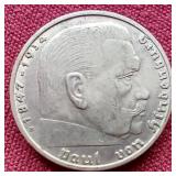 1938 German Third Reich Silver 2 Marks Coin
