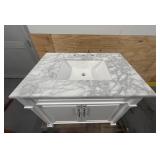 Aberdeen 36 in. W x 22 in. D x 34.5 in. H Bath Vanity in White with White Carrara Marble Top MSRP $1199