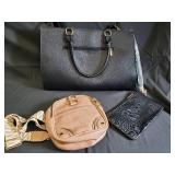 Tote Bag, Round Tan Crossbody Bag & Black Zip Clutch - Textured Leather Look