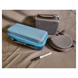 Blue Shure Hard-Shell Case & Black Travel Case & Round Black Case