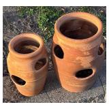 SY - Pair of Terra-Cotta Strawberry Planter Pots Outdoor