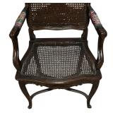 MB - Vintage Wood and Cane Armchair with Carved Details