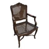 MB - Vintage Wood and Cane Armchair with Carved Details
