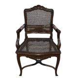 MB - Vintage Wood and Cane Armchair with Carved Details