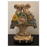 O - Vintage Cast Iron Flower Basket Doorstop