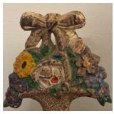 O - Vintage Cast Iron Flower Basket Doorstop