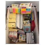 O - Box of Assorted Office Supplies Including Post-it Notes, Pads, Index Cards, Paper Clips and More