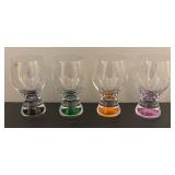 O - Set of 12 Bohemia Glass Colored Based Glasses from Czech Republic