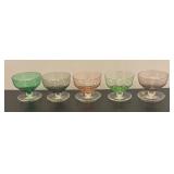 O - Set of 5 Art Deco Style Colored Glass Dessert Dishes