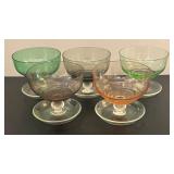 O - Set of 5 Art Deco Style Colored Glass Dessert Dishes