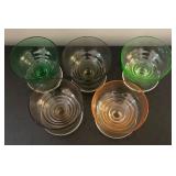 O - Set of 5 Art Deco Style Colored Glass Dessert Dishes