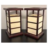 O - Pair of Berman Table Lamps with Wood and Paper Panel Design