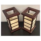 O - Pair of Berman Table Lamps with Wood and Paper Panel Design