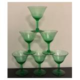 O - Set of 6 Green Stemmed Optic Swirl Glass Dessert Coupes