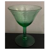 O - Set of 6 Green Stemmed Optic Swirl Glass Dessert Coupes