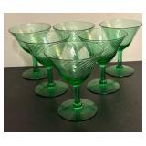 O - Set of 6 Green Stemmed Optic Swirl Glass Dessert Coupes