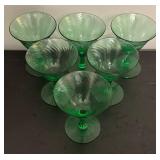 O - Set of 6 Green Stemmed Optic Swirl Glass Dessert Coupes