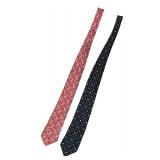 O - Pair of Hermes 100% Silk Neck Ties with Novelty Patterns
