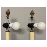 O - Pair of Tall Brass Table Lamps with Red Accents