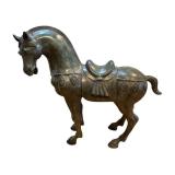 Pair of Large Metal Tang Dynasty-Style Horse Sculptures