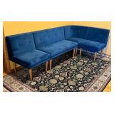 Blue Velvet Sectional Sofa, L-Shaped, Very Good Condition