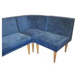 Blue Velvet Sectional Sofa, L-Shaped, Very Good Condition