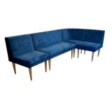 Blue Velvet Sectional Sofa, L-Shaped, Very Good Condition