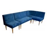 Blue Velvet Sectional Sofa, L-Shaped, Very Good Condition