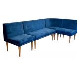 Blue Velvet Sectional Sofa, L-Shaped, Very Good Condition