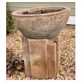 Pair of Large Concrete Garden Planters on Pedestal Bases, 3 Feet Tall