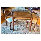 LR - Square Wood Dining Table with 2 Upholstered Chairs and Drawers