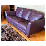 LR - Eggplant Leather 3-Seat Sofa, 83-Inch, Very Good Condition