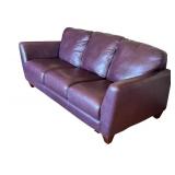 LR - Eggplant Leather 3-Seat Sofa, 83-Inch, Very Good Condition