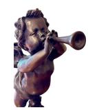 LR - Pair of Department 56 Cast Metal Cherub Candle Holders with Trumpets