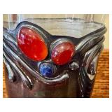 Domar Israel 925 Sterling Silver and Glass Vase Pair with Malachite, Carnelian, and Onyx Accents